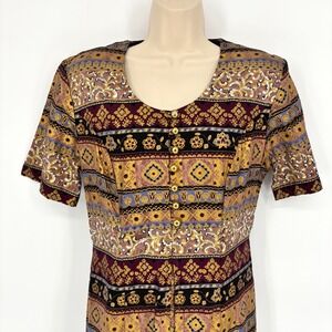 Coco Bianco Womens Vintage 90s Tapestry Print Maxi Dress Gold Buttons Rayon Sz 6